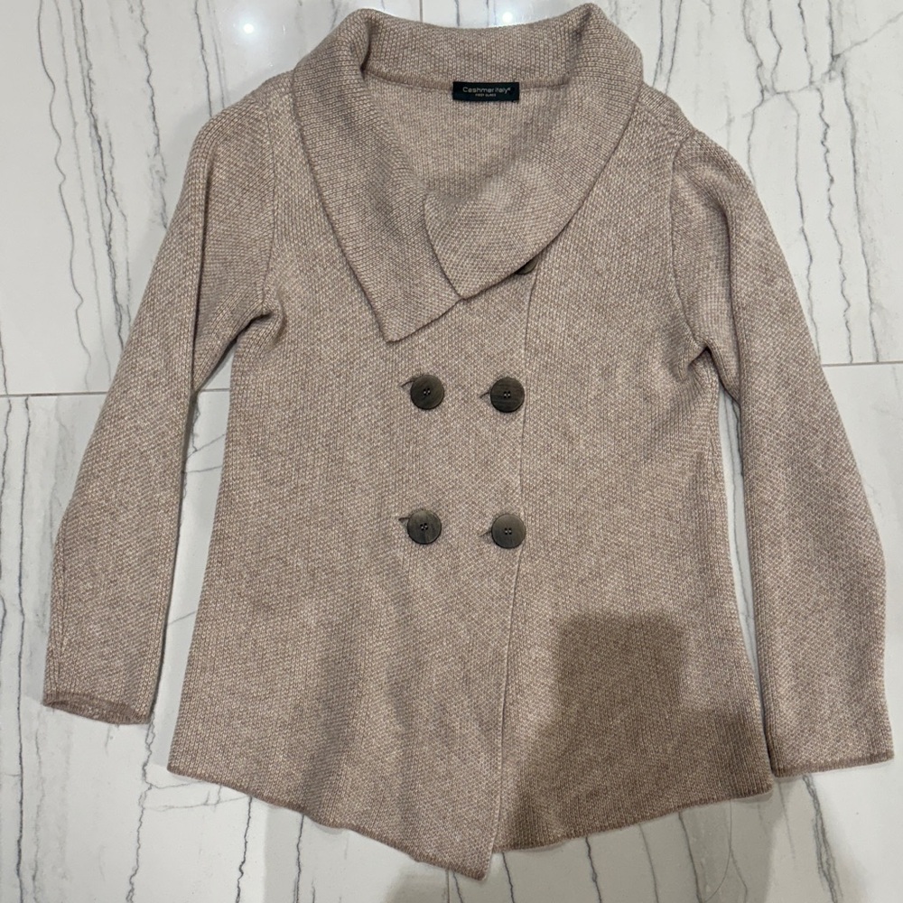 CASHMERE ITALY - Chic Beige Double-Button Cardigan - Pure cashmere+Italian Wool